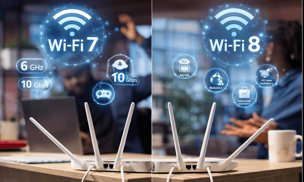 Wi-Fi 7 vs Wi-Fi 8 smart WiFi router speed comparison image