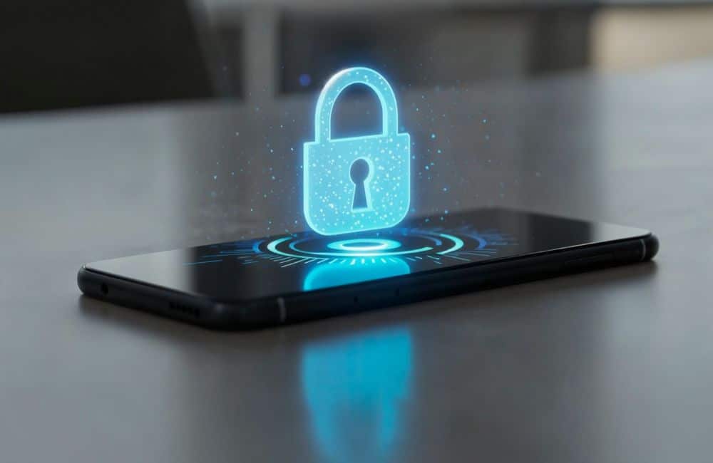 Mobile device security with encrypted data protection and cybersecurity lock